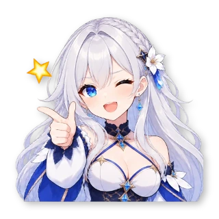 Шестнадцать стикеров из VTuber-модели: героиня та же, одежда — обычная уличная, по одной строчке в описании: стикер 11