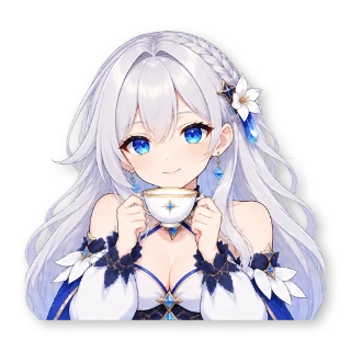 Шестнадцать стикеров из VTuber-модели: героиня та же, одежда — обычная уличная, по одной строчке в описании: стикер 13
