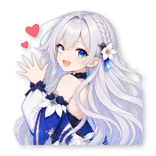 Шестнадцать стикеров из VTuber-модели: героиня та же, одежда — обычная уличная, по одной строчке в описании: стикер 14