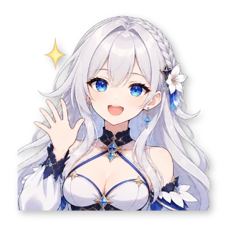 Шестнадцать стикеров из VTuber-модели: героиня та же, одежда — обычная уличная, по одной строчке в описании: стикер 1