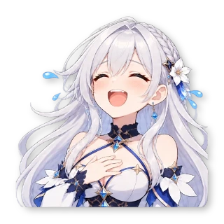 Шестнадцать стикеров из VTuber-модели: героиня та же, одежда — обычная уличная, по одной строчке в описании: стикер 2
