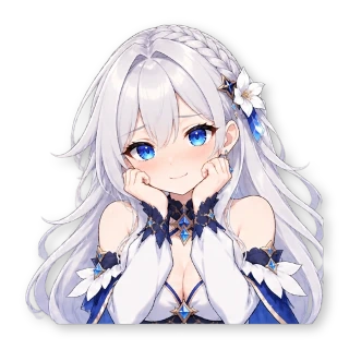 Шестнадцать стикеров из VTuber-модели: героиня та же, одежда — обычная уличная, по одной строчке в описании: стикер 3