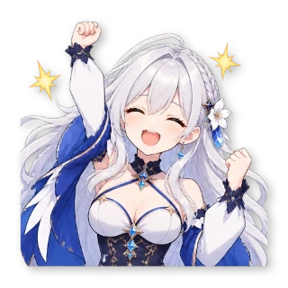 Шестнадцать стикеров из VTuber-модели: героиня та же, одежда — обычная уличная, по одной строчке в описании: стикер 5