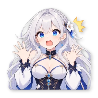 Шестнадцать стикеров из VTuber-модели: героиня та же, одежда — обычная уличная, по одной строчке в описании: стикер 6