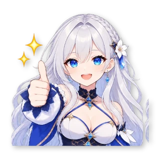Шестнадцать стикеров из VTuber-модели: героиня та же, одежда — обычная уличная, по одной строчке в описании: стикер 9